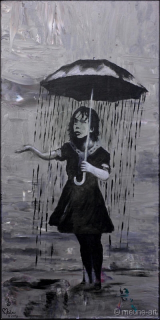 Maedchen im Regen Acryl Misch-Fließtechnik auf Leinwand; 50 x 100 cm;
Frei nach Banksy